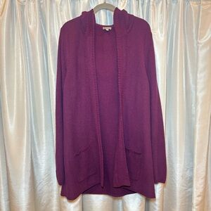 Talbots Rich Plum Open Front Cardigan Sweater, Large, Cotton/ Wool/ Cashmere